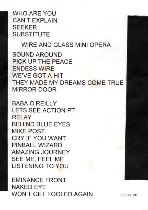 The Who - Roger Daltrey's Leeds Set List - June 17, 2006 UK