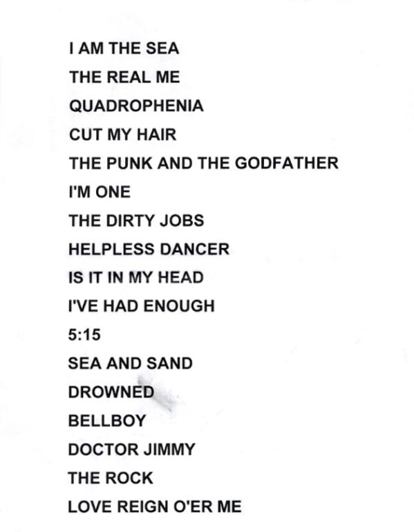 The Who - Console Energy Center - Pittsburgh, PA - November 11, 2012 Set List