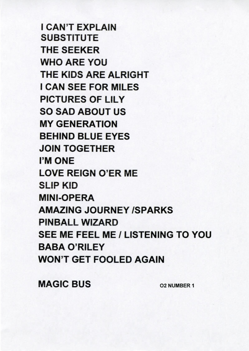 The Who - 2015 UK - March 22, 2015 Back Stage & Set List Info