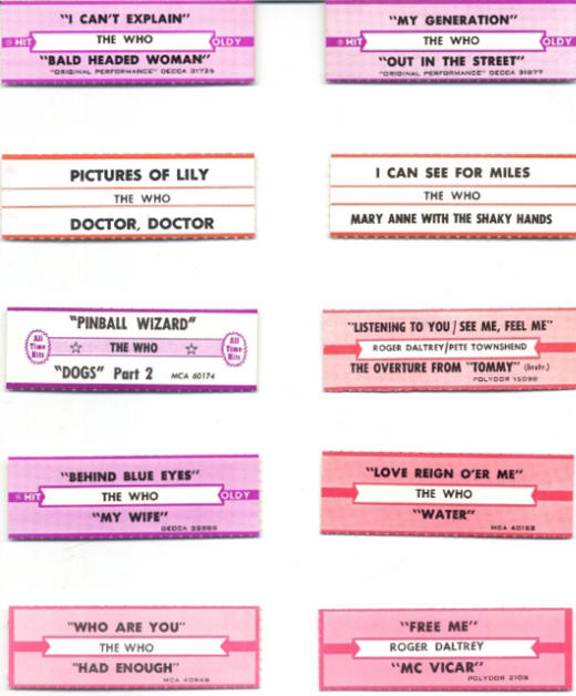 The Who - Various Juke Box Strips - 1965 - 1980 USA