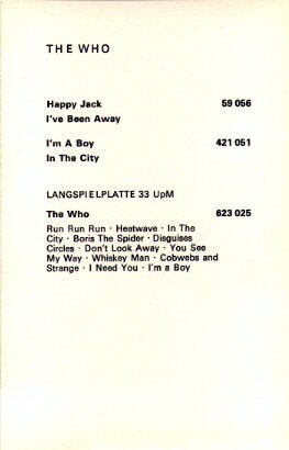 Promo Postcard - 1966 Germany (back cover)