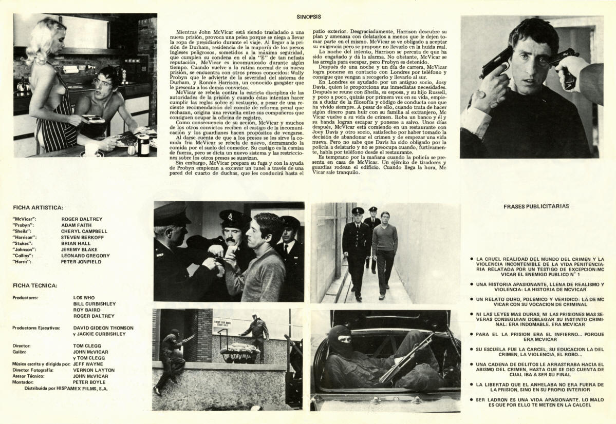 Roger Daltrey - McVicar - 1980 Spain Press Kit