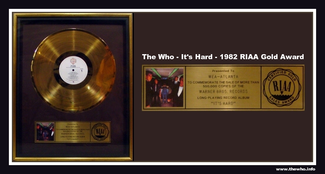 The Who  Its Hard  1982 RIAA Gold Award 