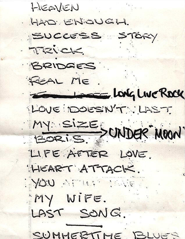 John Entwistle 1996 Tour Set List