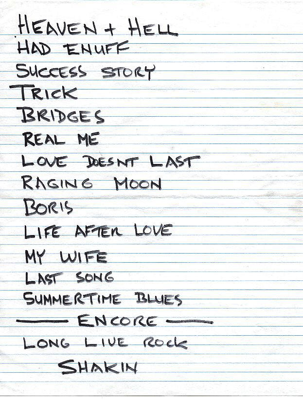 John Entwistle 1996 Tour Set List