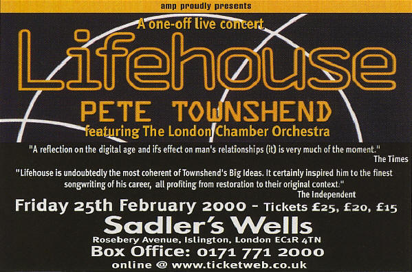 Pete Townshend - Lifehouse Live - 2000 UK