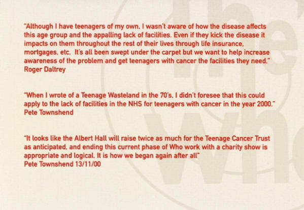 The Who - 2000 UK - Teenage Cancer Trust (TCT)/Royal Albert Hall Promotional Package