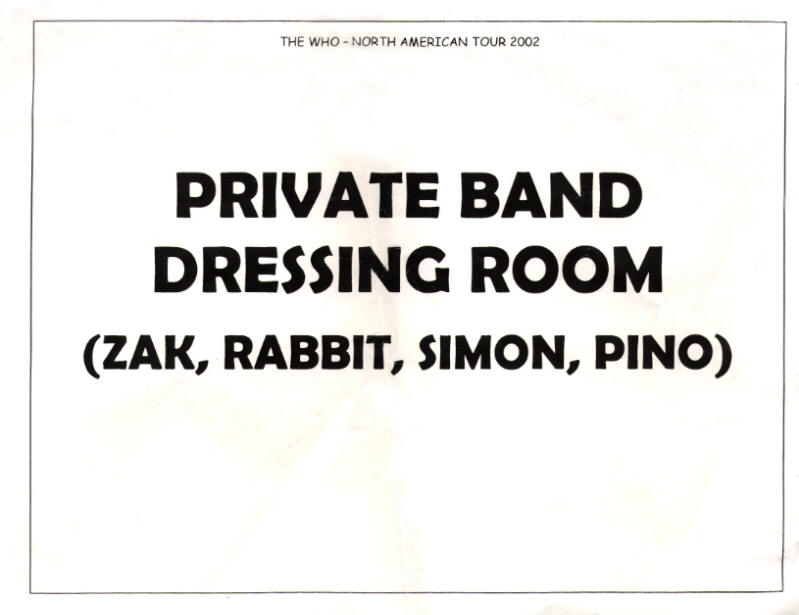 The Who - Dressing Room Sign - 2002 USA