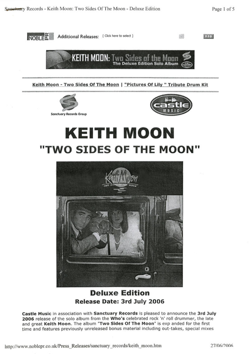 Keith Moon - Two Sides Of The Moon - 2006 UK Press Kit