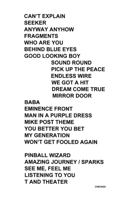 The Who - Set List  - United Center - September 25, 2006 - Chicago, IL, USA 