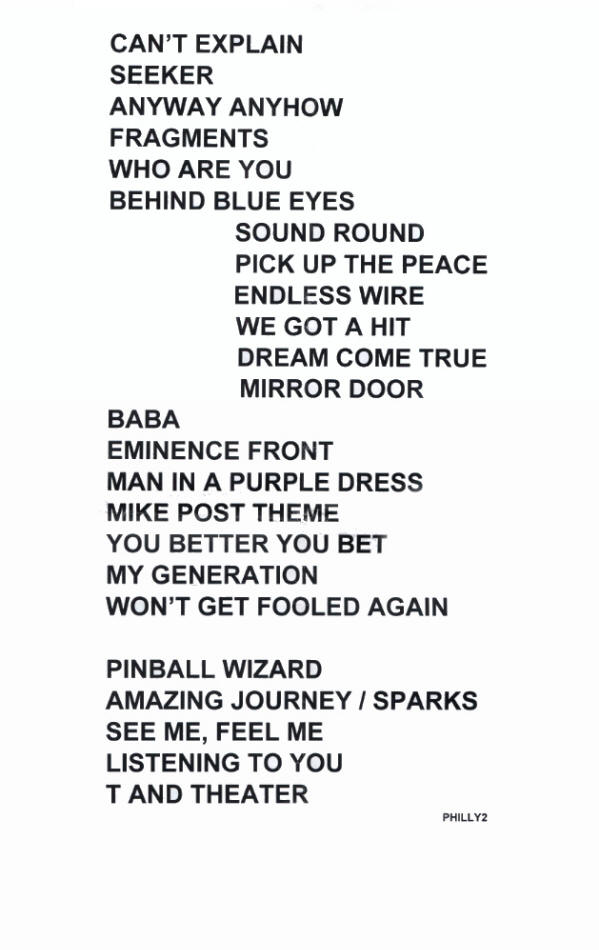 The Who - November 25, 2006 - Wachovia Center - Philadelphia, PA USA Setlist