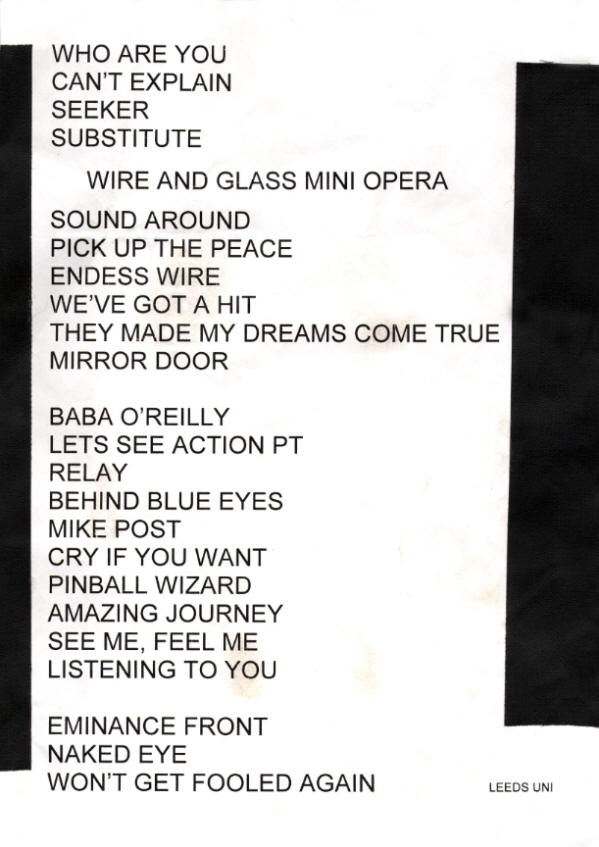 The Who - Roger Daltrey's Leeds Set List - June 17, 2006 UK