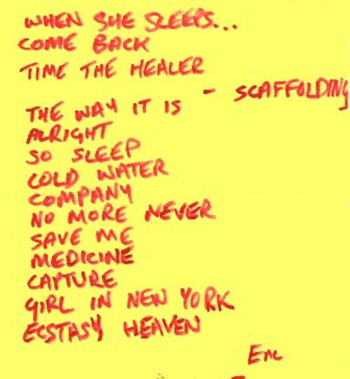 Simon Townshend - 1996 USA Setlist