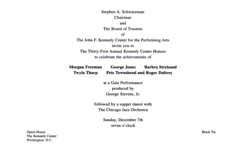 The Who - December 7, 2008 - USA - Kennedy Awards Invitation