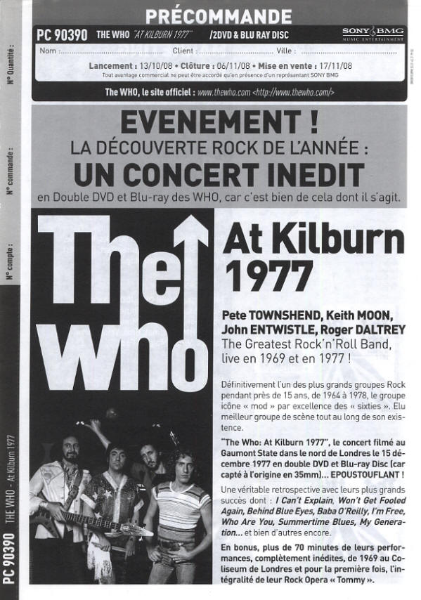 The Who - Kilburn 1977 - 2008 France Press Kit