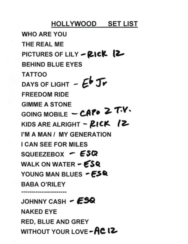 Roger Daltrey - Seminole Hard Rock - Hollywood, FL - September 29, 2009 Set List