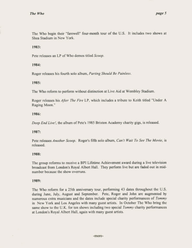 The Who - Thirty Years Of Maximum R&B - 1994 USA Press Kit