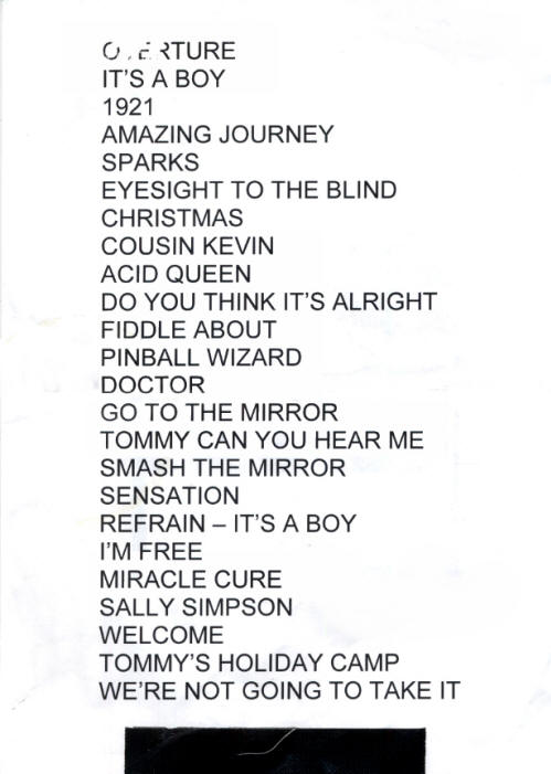 Roger Daltrey - Tommy Set List - 2011 UK