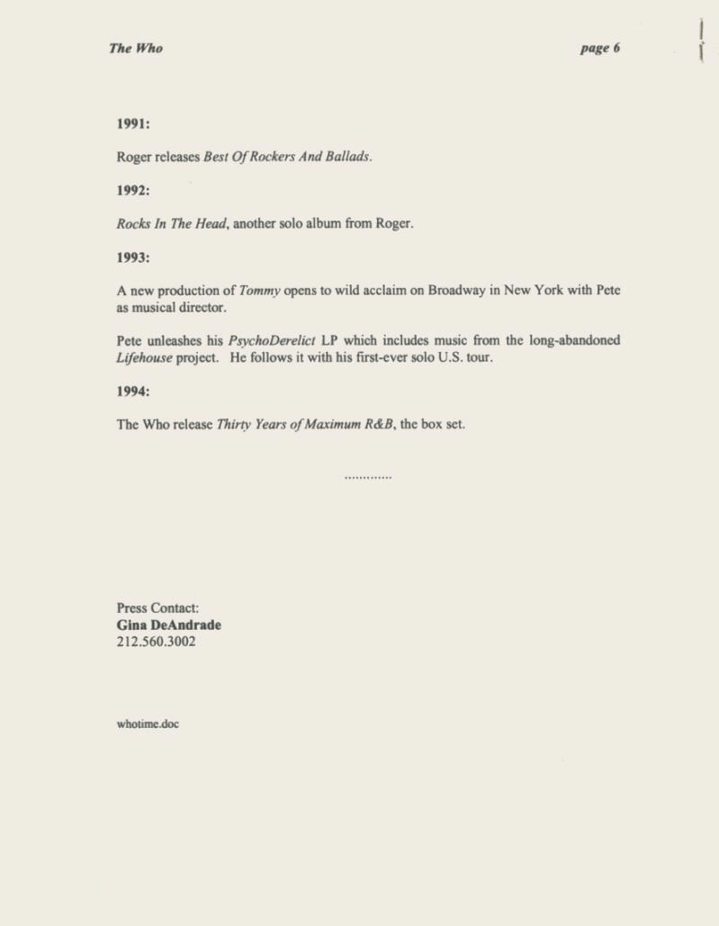 The Who - Thirty Years Of Maximum R&B - 1994 USA Press Kit