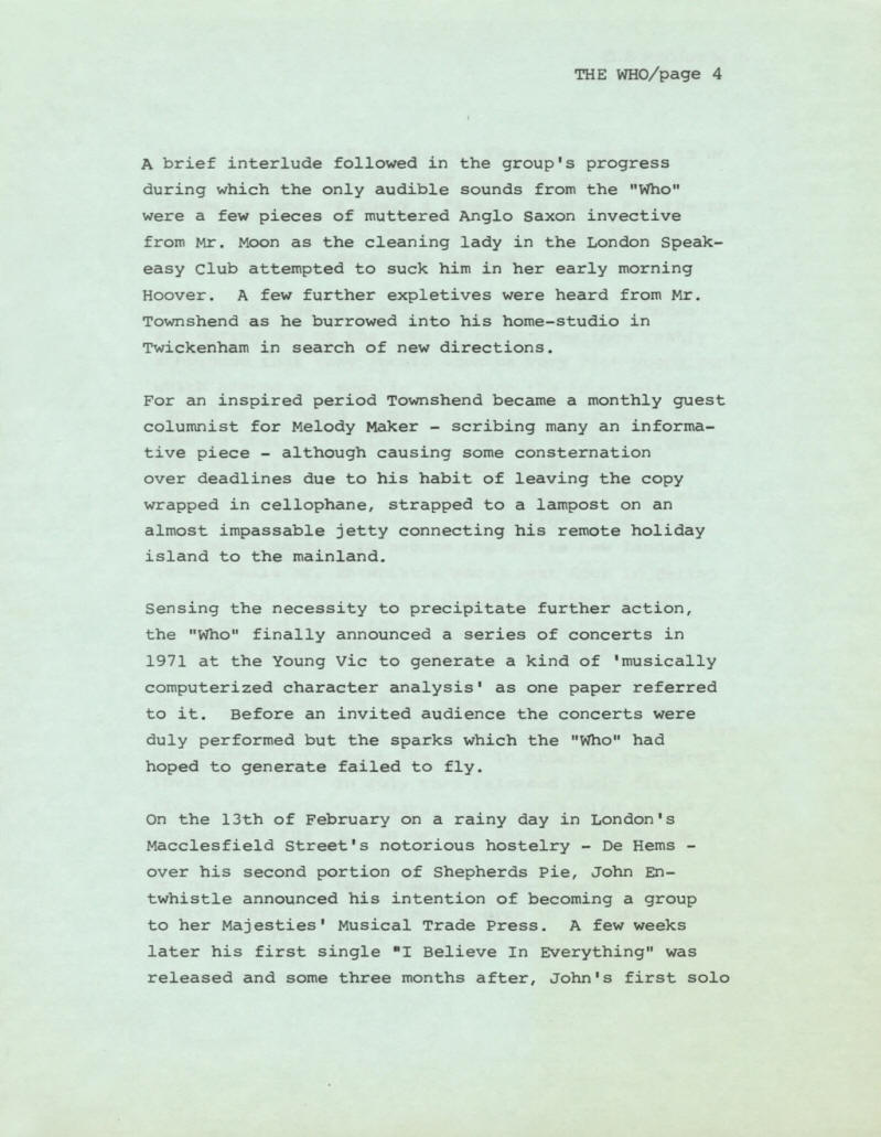 1971 - The Who - USA Press Kit