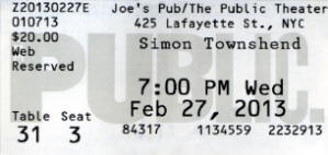 Simon Townshend - Live At Joe's Pub, New York City - February 27, 2013