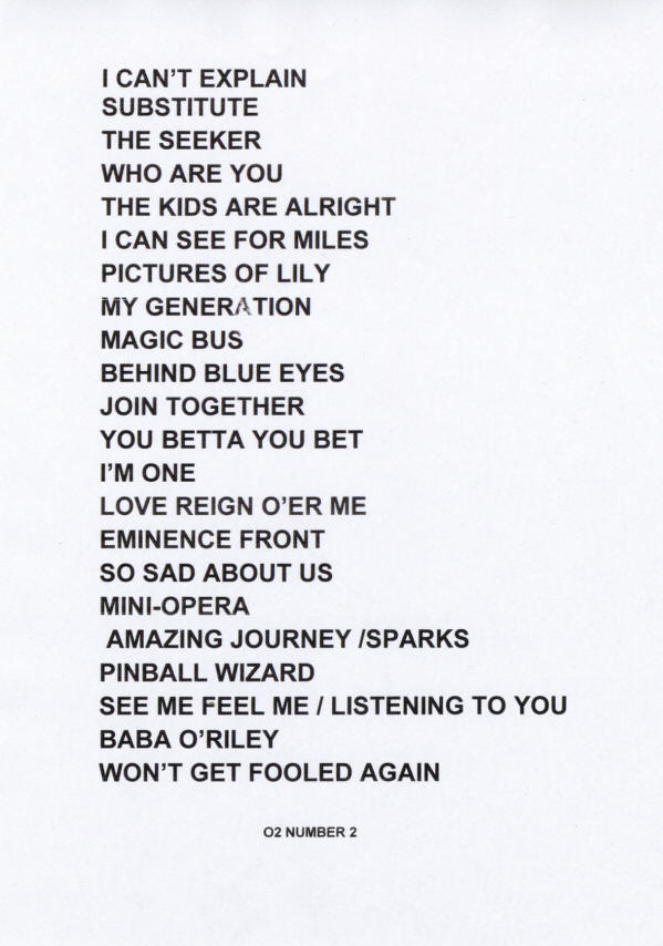 The Who - March 23, 2015 - 02 Arena - London, UK Setlist