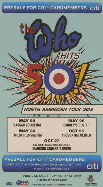 The Who Hit's 50 - USA Tour 2015 - New York Area Shows - May Through October, 2015 USA