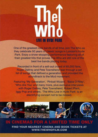 The Who - Live In Hyde Park - 2015 UK Postcard