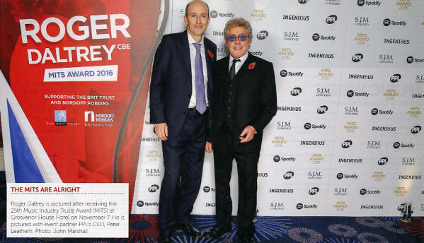 Roger Daltrey - MITS Award 2016 - November 7, 2016 UK