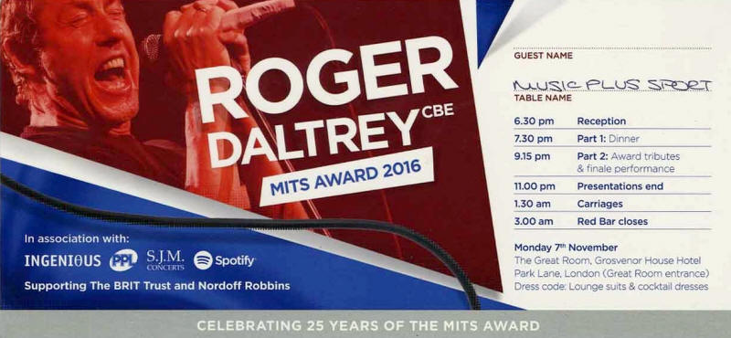 The Who - Roger Daltrey 2016 Music Industry Trusts (MITS) Award: 