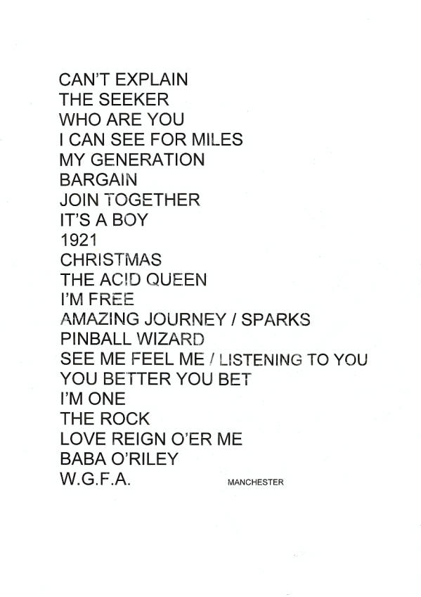 The Who - April 05, 2017 - Manchester Arena - Manchester, UK Setlist