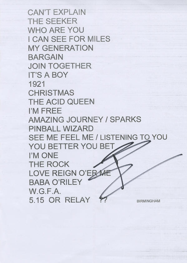 The Who - April 12, 2017 - Barclaycard Arena - Birmingham, UK Setlist