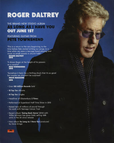 Roger Daltrey - As Long As I Have You - 2018 UK Ad