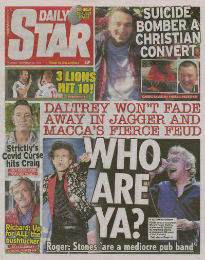 Roger Daltrey - UK - Daily Star - November 16, 2021