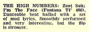 Zoot Suit/I'm The Face - From: Record Mirror - UK - July 4, 1964