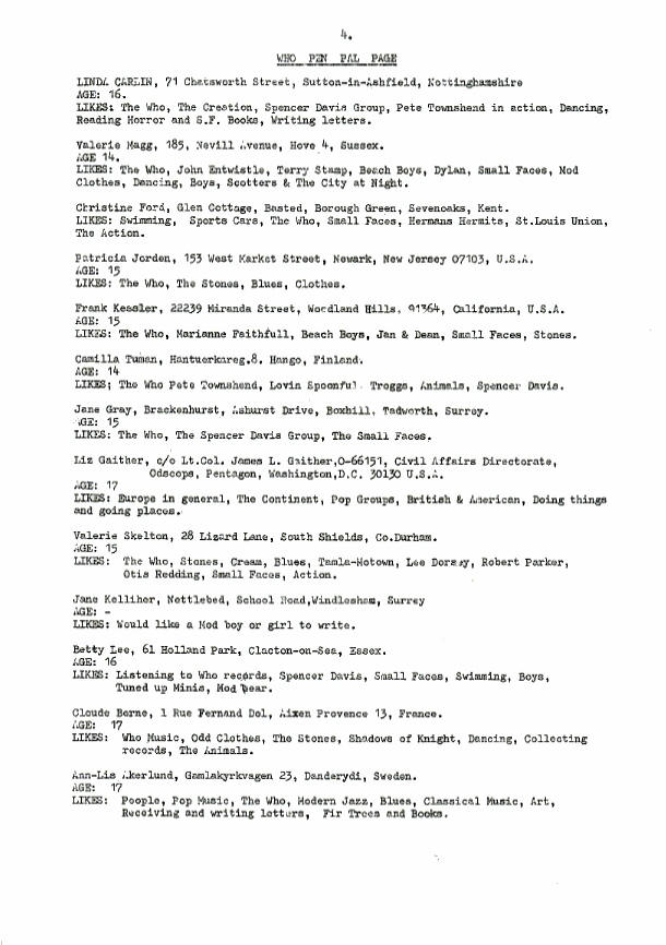 The Who - November/December 1966 - Who Fan Club Newsletter - 1966 UK