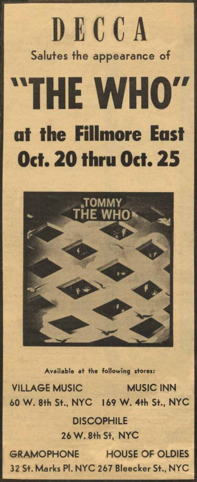 The Who - Fillmore East - New York, NY - October 20- 25, 1969 USA