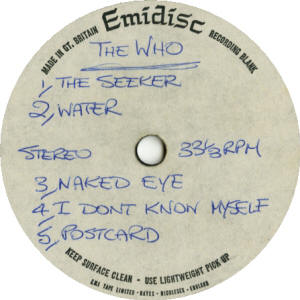 The Who - 1970 Unreleased LP - 1970 UK LP Acetate