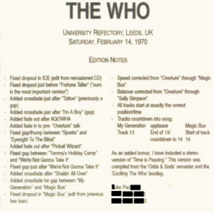 Leeds University - 02-14-70 - CD (Insert)