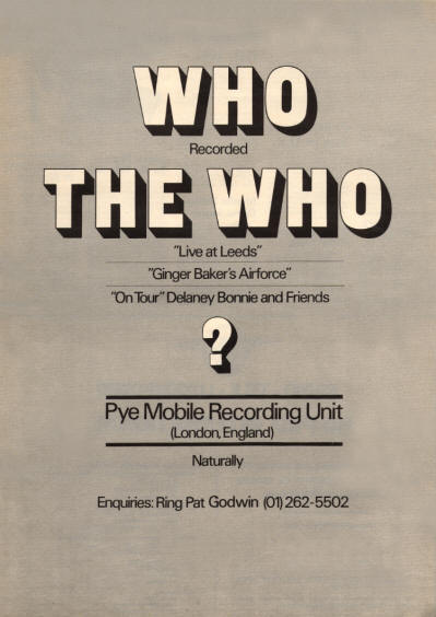 The Who - Pye Mobile Recording Unit - 1970 USA