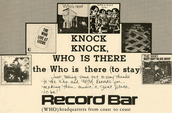 The Who - Record Bar - 1974 USA Ad