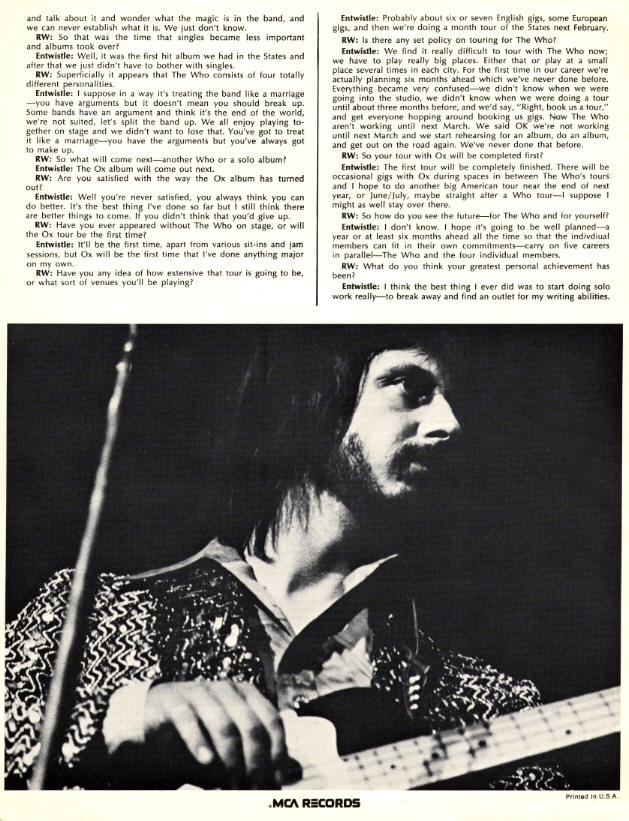 John Entwistle - 1974 USA - Press Kit