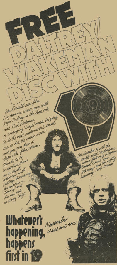 Roger Daltrey & Rick Wakeman - Free Offer - Lisztomania - 1975 UK Ad