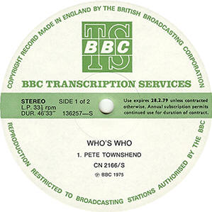 The Who - Who's Who - Februrary 28, 1975 Radio Show LP