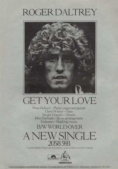 Roger Daltrey - Get Your Love - 1975 UK