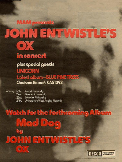 John Entwistle's Ox In Concert - 1975 UK