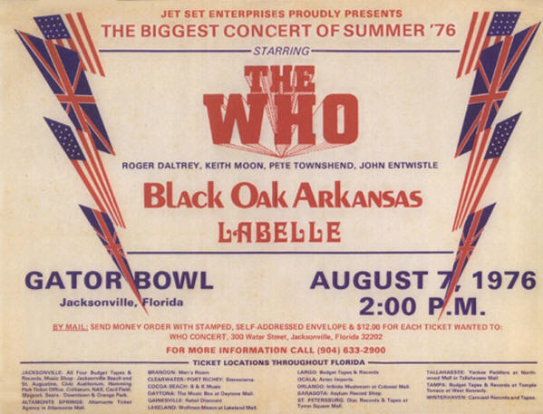 The Who - Gator Bowl, Jacksonville, FL - August 7, 1976 USA (Reproduction)