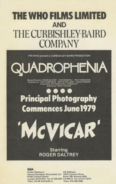 The Who - Quadrophenia & McVicar - 1979 UK