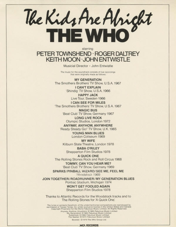 The Who - USA - 1979 The Kids Are Alright Press Kit