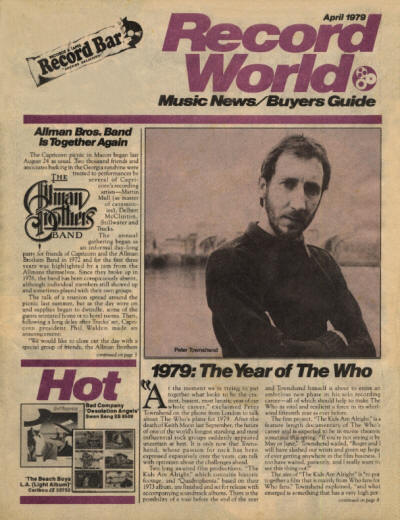 Pete Townshend - USA - Record World - April, 1979
